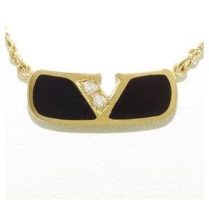 Authentic Valentino 18K Yellow gold Diamond Onyx Necklace